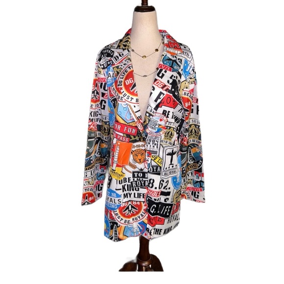 Charlie Charlie Charlotte Jackets & Blazers - Charlie Charlie Charlotte • Large • Graffiti Travel Print • Multi-Colors Blazer